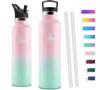Motswedi Botella agua Termica, 1000ml Doble Aislamiento, Botella Termica 1 litro, Mantener 12H Caliente/24 Frío, Cantimplora, a Prueba de Fugas, Thermoflask, para Oficina, Hogar, Rosa & Verde