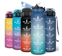 Motswedi Botella de Agua 1000 ml, Con Marcador de Tiempo, Reutilizable Botella de Agua Gimnasio, Deportiva Cantimplora, Para el Gimnasio, el Ciclismo y el Senderismo, Azul & Verde