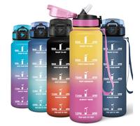 Motswedi Botella de Agua 1000 ml, Con Marcador de Tiempo, Reutilizable Botella de Agua Gimnasio, Deportiva Cantimplora, Para el Gimnasio, el Ciclismo y el Senderismo, Gelb & Rosa-A
