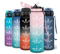 Motswedi Botella de Agua 1000 ml, Con Marcador de Tiempo, Reutilizable Botella de Agua Gimnasio, Deportiva Cantimplora, Para el Gimnasio, el Ciclismo y el Senderismo, Rosa & Verde