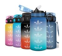 Motswedi Botella de Agua, 500 ml Con Marcador de Tiempo, Pajita Reutilizable Cantimplora, Plastico Botella Deporte, Motivación Para El Gimnasio, Trabajo, Colegio, Oficina, Azul & Verde
