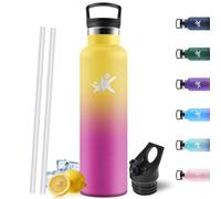 Motswedi Botella Termica 1 Litro, Doble Aislamiento al Vacío, Botella agua Acero Inoxidable, para Bebidas Calientes y Frías, Cantimplora Termica, para Bicicleta, Gimnasio, Amarillo & Rojo rosado