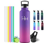 Motswedi Botella Termica 1000 ml, con Pajita, Botella agua Acero Inoxidable, Cantimplora, Thermoflask, para Bebidas Calientes y Frías, para Oficina, Camping, Gimnasio, Morado & Rojo
