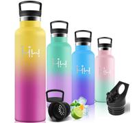 Motswedi Botella Termica 1000ml, con 6 Pajita, Botella Agua Acero Inoxidable, Acero Inoxidable, Cantimplora, Thermoflask para Bebidas Calientes y Frías, para Oficina, Gimnasio, Amarillo & Rojo Rosado