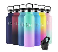 Motswedi Botella Termica, 1000ml sin BPA, Botella Agua Acero Inoxidable, Frio/Calor, Botella Agua con Pajita, a Prueba Fugas, Botella Agua Termica para Deporte, Oficina, Yoga, Verde & Morado Claro