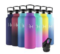Motswedi Botella Termica, 500ml sin BPA, Botella Agua Acero Inoxidable, Frio/Calor, Botella Agua con Pajita, a Prueba Fugas, Botella Agua Niños para Deporte, Oficina, Yoga, Morado Oscuro & Rojo Rosa