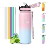 Motswedi Botella Térmica 750 ml, a Prueba de Fugas, Botella agua Acero Inoxidable, con Pajita, Cantimplora, Termo agua, para Bicicleta, Gimnasio, Oficina, Deportes, Rosa & azul cielo
