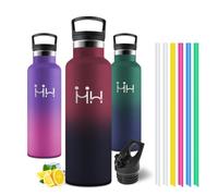 Motswedi Botella Termica 750 ml, con Pajita, Botella agua Acero Inoxidable, Cantimplora, Thermoflask, para Bebidas Calientes y Frías, para Oficina, Camping, Gimnasio, Rojo & Negro