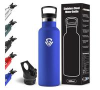 Motswedi Botella Termica Agua Acero Inoxidable, 500ml Libre de BPA, 2 Tapas Incluidas (Con Pajita), 304 Acero Inoxidable, Botellas para Escuela, Yoga, Montañismo - Azul Real
