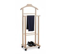 Mottiwood Galán de noche perchero de dormitorio, madera de haya natural, Servo Mudo doble con 4 ruedas, fabricado en Italia