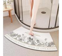 MOTTK Alfombra de baño curvada, antideslizante, de diatomita, para ducha, bañera de suelo, entrada interior, para bañera, dormitorio, cocina, inodoro (gris y blanco, 40 x 75 cm)