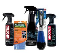 Motul - Kit de limpieza de moto y scooter E1 + E2 + E3 + gamuza de microfibra + cepillo para limpiar las llantas
