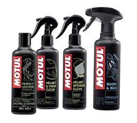 MOTUL Kit Limpieza para Motos - Limpia Casco exterior e interior + Limpiador abrillantador carenado carroceria motocicleta + Revitalizador de piel MC Care™ M1 M2 M3 E1