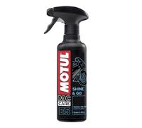 MOTUL - Renovador y Abrillantador de Superficies Plásticas para Motos - Spray Limpiador con Base de Silicona - Compatible con Superficies Interiores y Exteriores - MC Care Shine & Go E5-400 ml