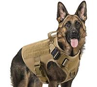 Motusamare Chaleco de entrenamiento para perros de servicio Molle, de nailon, resistente al agua, patrulla militar, ajustable, cómodo, arnés táctico K9 con asa (camuflaje) (L, marrón)