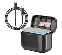 MotuTech - Estación de carga de 2 baterías para Insta360 X4 inteligente cargador rápido USB tipo C PD3.0 PD2.0 almacenamiento para 2 baterías y tarjetas SD con tapa magnética