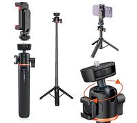 MotuTech Mini trípode telefono portátil cámara de acción 1/4" Cold Shoe para luminoso, soporte giratorio 360 extensible 20 cm-55 cm para GoPro iPhone Sony Canon Nikon Insta360 (trípode+pinza)