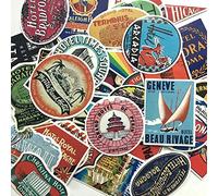 MOUDOAUER Calcomanías de PVC Pegatinas para hotel, 55 unidades, vintage, internacional, para monopatín, accesorio impermeable