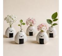 MOUGIGI 5 Mini jarrones de Flores, Bolas de arroz de cerámica Hechos a Mano (Onigiri japonés) jarrones en Miniatura, diseño Encantador y Lindo, Flores secas, jarrones a Granel, artesanía