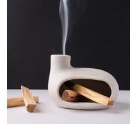 MOUGIGI Moderno Soporte de Palo Santo Quemador de cerámica para meditación y Limpieza de energía, Cuenco Hecho a Mano para Palos de Madera, Salvia y Conos de Incienso