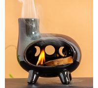 MOUGIGI Quemador de cerámica hecho a mano con esmalte verde, moderno plato de chimenea de incienso con pies, ideal para meditación, palos de madera, salvia, cuenco para recoger cenizas, compatible con