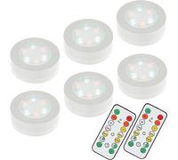 MOUJUCHI Luces LED para Armario, 6 PCS con Control Remoto, Luz Adhesiva a Pilas para Vitrina, Pasillo, Cocina (Blanca)