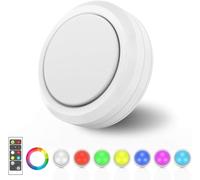 MOUJUCHI Luz Led Armario, 1 Pcs RGB Luces Led Armario, Lamparas a Pilas con Control Remoto para Armarios, Pasillo, Escalera, Sótano, Garaje (Blanco)