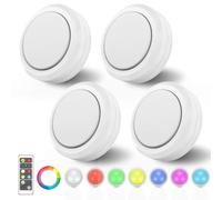 MOUJUCHI Luz Led Armario, 4 Pcs RGB Luces Led Armario, Lamparas a Pilas con Control Remoto para Armarios, Pasillo, Escalera, Sótano, Garaje (Blanco)