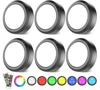 MOUJUCHI Luz Led Armario, 6 Pcs RGB Luces Led Armario, Lamparas a Pilas con Control Remoto para Armarios, Pasillo, Escalera, Sótano, Garaje (Negro)