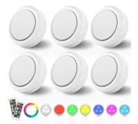 MOUJUCHI Luz Led Armario, 6 Pcs RGB Luces Led Armario, Lamparas a Pilas con Control Remoto para Armarios, Pasillo, Escalera, Sótano, Garaje (Blanco)