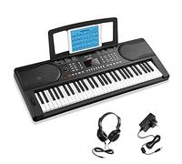 Moukey 61 Teclas Teclado de Piano Eléctrico para Principiantes, Piano Digital con Atril y Pegatinas de piano, Pantalla LED, 300 Ritmos, 300 Tonos, 50 Demos y Modo de Aprendizaje para Niños, MEK-200