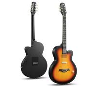 Moukey BCC-100 Guitarra electroacústica de 39 pulgadas con cutaway, pastilla pasiva, funda, correa, púas, afinador y cejilla, modo acústico y eléctrico, color Sunburst