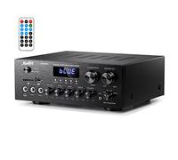 Moukey Receptor de Amplificador de Audio Estéreo de 2 Canales, Bluetooth Amplificador Audio 200W con USB, SD, AUX, RCA, Mic in con Echo, Radio, LED para Casa Altavoz, MAMP1