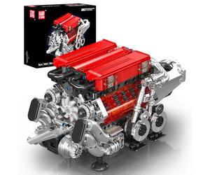 Mould King 10163 Technic W16 - Juego de 955 bloques de construcción con control por aplicación y motor modelo técnico con 16 cilindros y caja de pilas para adultos (rojo)