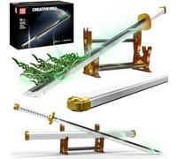 Mould King 10258 Juego de bloques de construcción con espada de anime, sable de luz LED para adultos, Cosplay pirata-samurai Zoro con funda y soporte - Réplica realista de Wado Ichimonji
