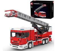 Mould King 17022 Tech - Camión de bomberos con tecnología de escalera giratoria - Camión de bomberos teledirigido con motores, modelo de bloques de construcción grandes para adultos y jóvenes a partir