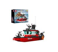 Mould King Barco de Bomberos 10082 - Rojo - Plástico - 10 cm - Militar - Push - Niños, Adolescentes y Adultos - Unisex - Todas Las Edades