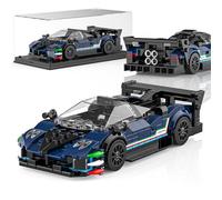 Mould King Juego de bloques de construcción de coches de carreras de Tech Speed Champion, 27094 Superdeportivo, bloques de sujeción Zonda Cinque Auto con vitrina acrílica, modelos de coches para