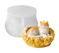 Moules pour Bougies - Chat sur Lit de Rose Silicone | Moule à Savon DIY - Plâtre Résine Chocolat Moule Créatif pour Maison Bain Cadeau Adultes Artisanat