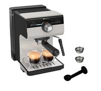 Krups Authentic, Cafetera Espresso Manual, 15 bares de presión, Espumador de leche, Ajuste Manual, Cuchara Medidora y Compactadora, depósito de 2 L de capacidad, Inox, XP381B