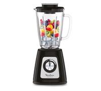 Moulinex Batidora de vaso Blendforce 2 - Jarra de vidrio 1,25 L útil, potencia 800 W, bloqueo inteligente, picadora hielo, smoothies, sopas, salsas, cremas para untar, granizados, color negro, LM4308