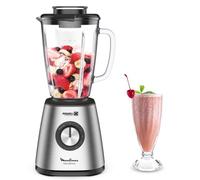 Moulinex batidora de vaso potente, 5 velocidades, función Pulse, 6 cuchillas Powelix, cuerpo de acero inoxidable, jarra de cristal termorresistente de 1,75 l, pica hielo, 800 W, LM439D