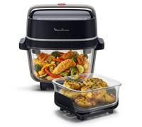 Moulinex Crisp&Go, Freidora de aire de cristal Pure Resist, 1700W | 1 Power Lid + 2 recipientes de 1,4L y 3,8L, 4 modos de cocción y ajuste manual temperatura + tiempo, Diseño compacto, FY7018