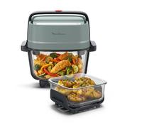 Moulinex Crisp&Go Freidora de aire de cristal Pure Resist apilable y portátil 1 Power Lid + 2 recipientes de 1 4 L y 3 8 L 4 modos de cocción y ajuste manual temperatura + tiempo 1700 W Diseño compact