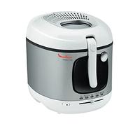 Moulinex Freidora de aceite eléctrica, depósito de 3 litros, revestimiento antiadherente, termostato, temporizador, luz indicadora, filtro de filtro patentado, filtro de carbón, Mega AM480070, blanco/plateado