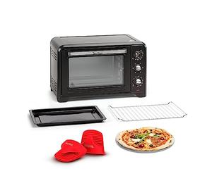 Moulinex - Horno posable 33 L, calor giratorio, convección de punta, 6 modos de cocción, termostato ajustable hasta 240 °C, temporizador 120 min, rejilla reversible, manoplas de silicona, Optimo Negro