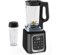 Moulinex InfinyMix+, Batidora de vaso de alta velocidad, 1600 W, 5 programas automáticos, Control manual, Jarra tritán de 1,75L, Botella para llevar de tritán 600 ml, Pica hielo, Autolimpieza, LM91HD