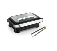 Moulinex Inicio Compact, plancha para paninis y grill, 1000 W, placas de cocción antiadherentes, apertura ajustable, acabado Inox, incluye pinzas, diseño compacto y fácil de usar, GI2710M