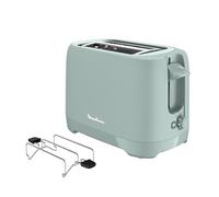 Moulinex Morning Plus - Tostador 2 ranuras, calentador para pan y croissants, 7 niveles de tostado, gran capacidad elevación, bandeja recogemigas extraíble, ranuras extraanchas, LT2M1310