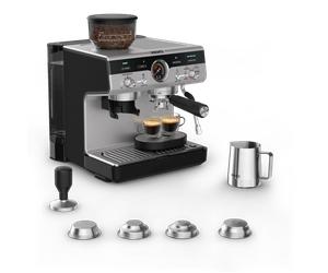 Moulinex Precision, Cafetera profesional para espresso y capuccino, Molinillo cónico integrado, 30 ajustes de molienda, 15 bares, Inox